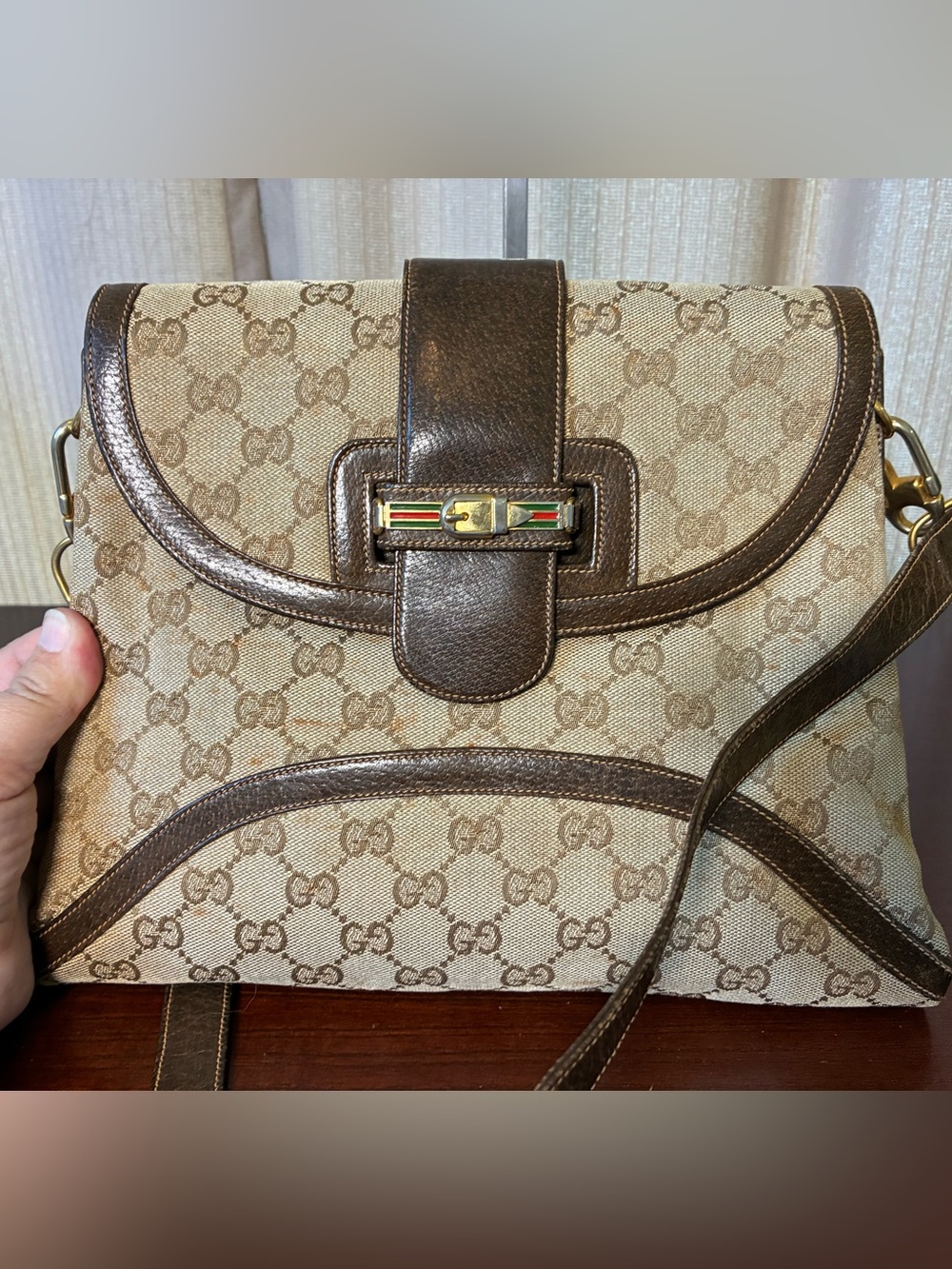 Gucci Enamel Horse-bit Monogram Canvas Shoulder Bag